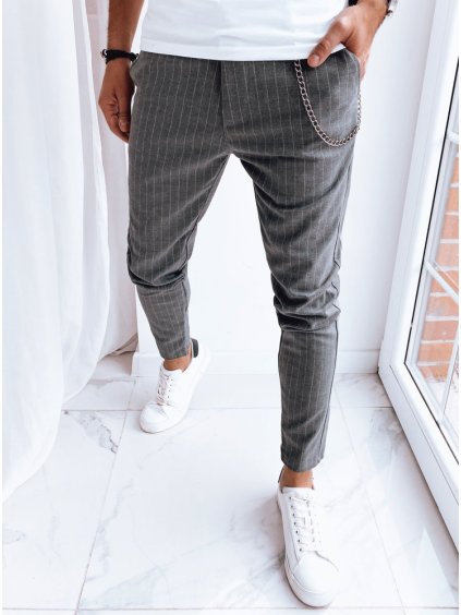 Sivo-biele pánske pruhované ležérne nohavice
