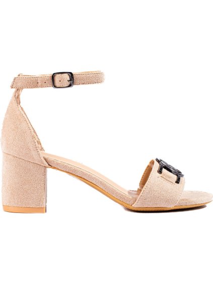 Béžové semišové sandále na podpätku s ozdobou - Potocki