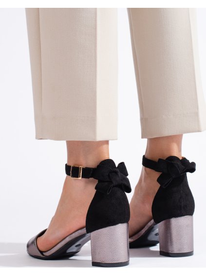 Čierno-strieborné sandále na podpätku s mašľou - Potocki