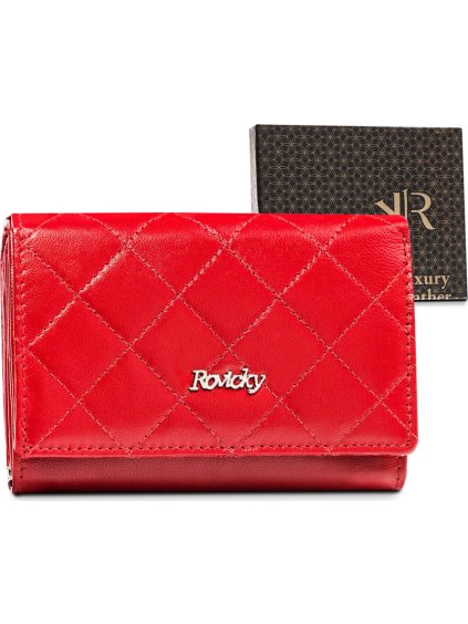 Rovicky Červená malá dámska kožená prešívaná peňaženka V29