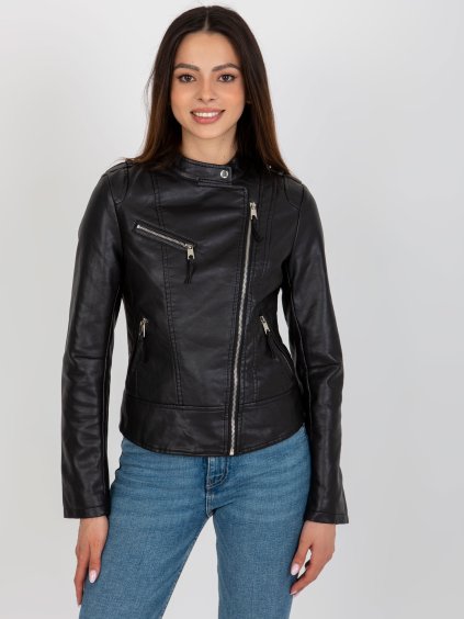 Čierna koženková bunda so zipsami