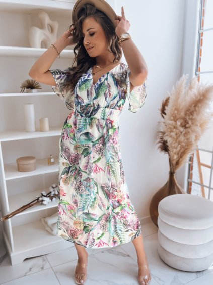 Biele šaty LUNNA s tropickými vzormi