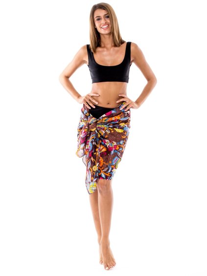 Tmavohnedé dámske pareo s kvetmi