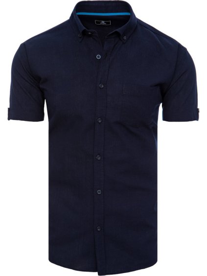 Tmavomodrá pánska jednofarebná košeľa s krátkym rukávom