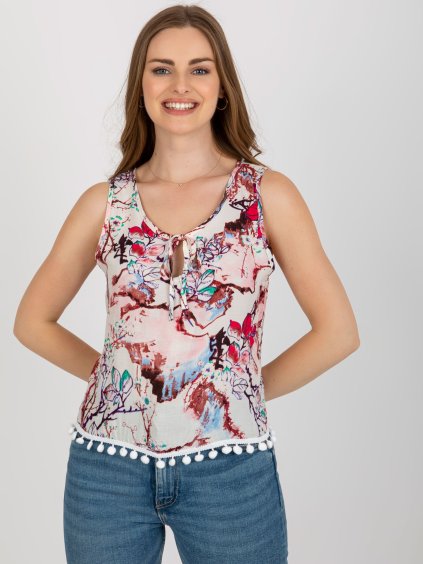 Bielo-ružový nátelník s potlačou