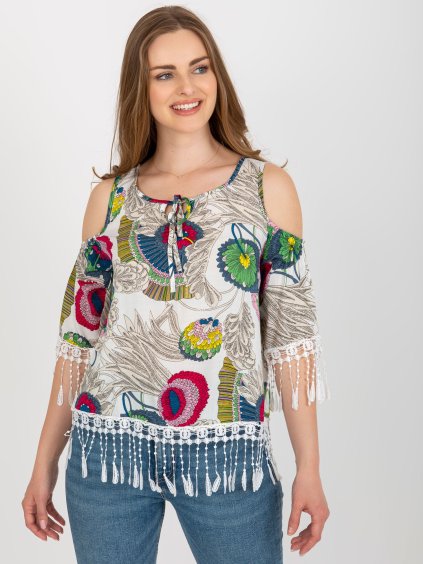 Biely vzorovaný top so strapcami