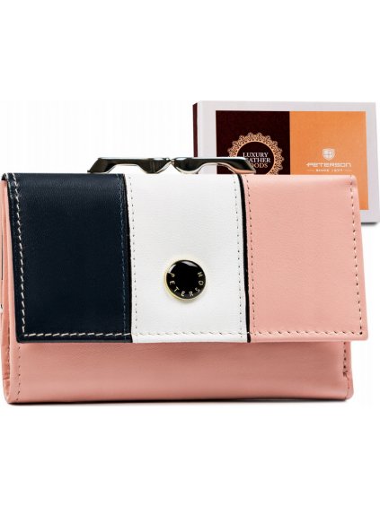 Peterson Bielo-ružovo-tmavo modrá trojfarebná malá dámska peňaženka Y153