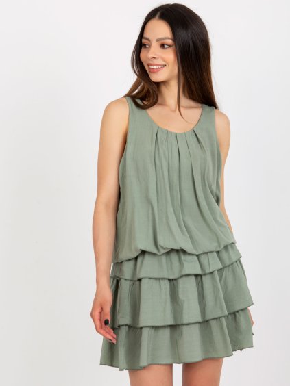Khaki volánové mini šaty