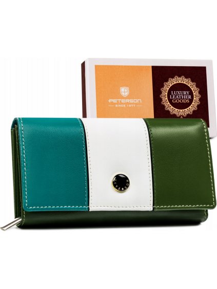 Peterson Trojfarebná - bielo - zeleno - modrá kožená dámska peňaženka Y162