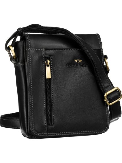 Peterson Čierna kožená messenger taška cez rameno