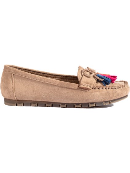 Hnedé boho semišové mokasíny so strapcami Shelvt