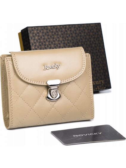 Rovicky béžová kožená prešívaná peňaženka V186