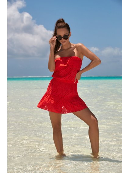 Červené madeirové plážové šaty na plavky