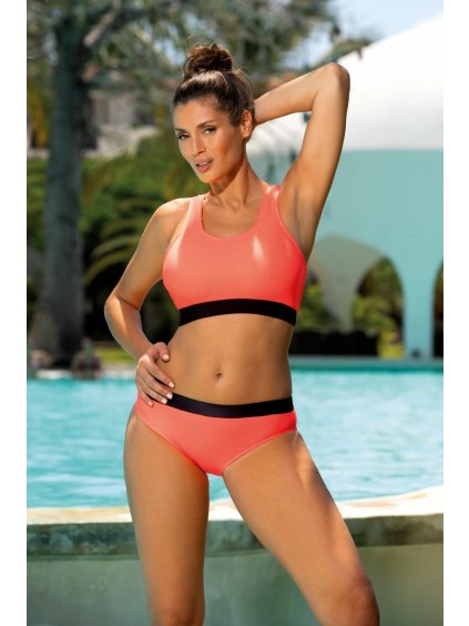 Koralové bikiny s čiernym pruhom Tuen