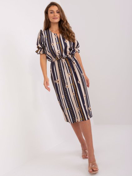 Tmavomodré pruhované šaty s pásikom