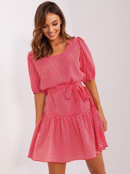 Dámske červené šaty s motívom malých kvetín