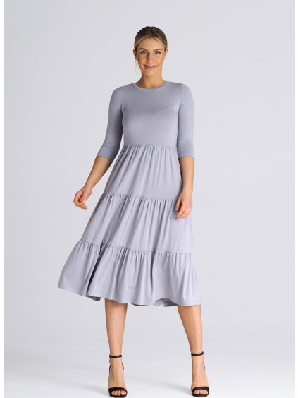 Svetlosivé midi šaty s volánmi