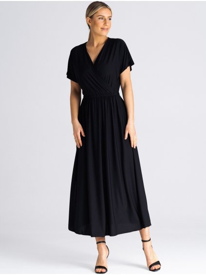 Čierne midi šaty s rozparkom