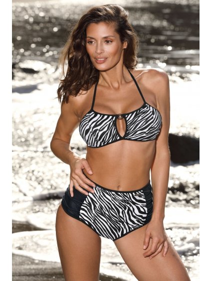 Dámske plavky so zebrím vzorom a vysokým pásom Gracia Nero