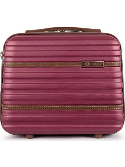 Solier Tmavoružový cestovný kozmetický kufor STRIPE
