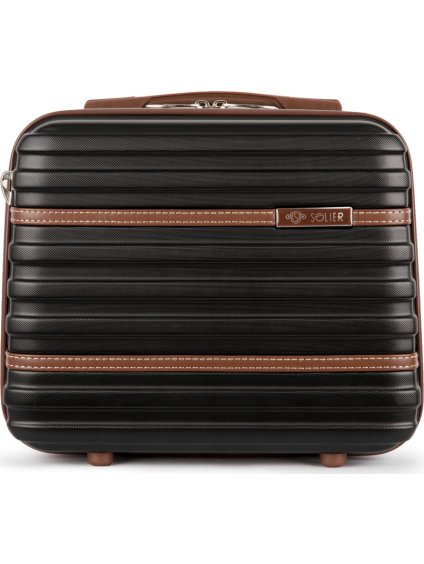 SOLIER Čierny cestovný kozmetický kufor STRIPE