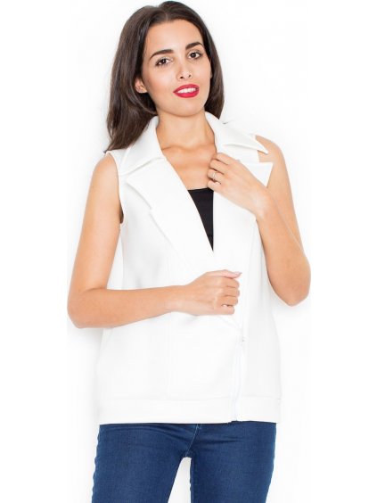 (Veľ. L) Smotanová dámska vesta s asymetrickým zipsom