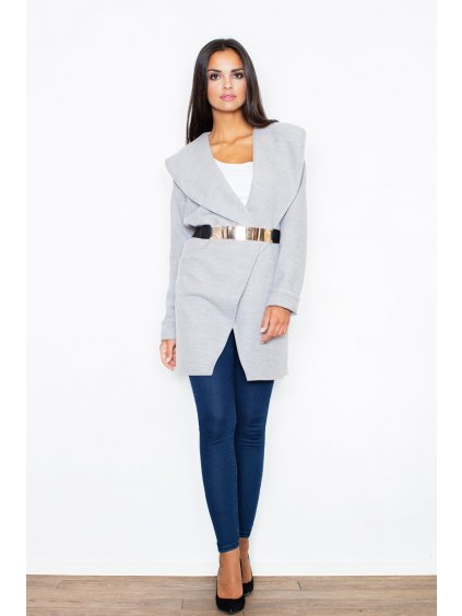 (Veľ. XL) Elegantný sivý kabát so zlatým pásikom