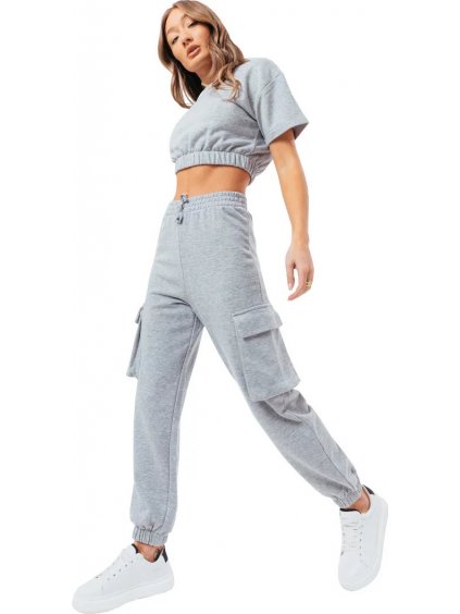 SIVÁ SÚPRAVA JUSTHYPE SWEAT CROP T-SHIRT-CARGO JOGGERS