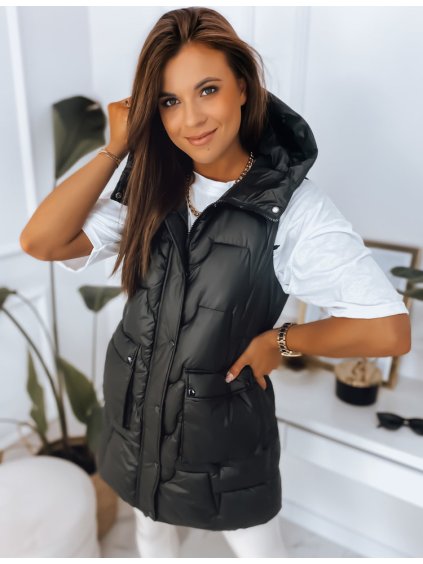 (Veľ. M) Čierna lesklá prešívaná vesta WENDY
