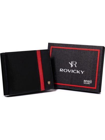 Rovicky Čierna kožená peňaženka s červeným pruhom L183