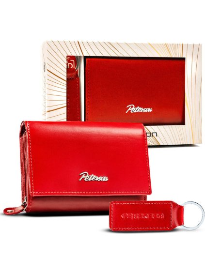 Peterson Červená kožená stredná peňaženka s kľúčenkou Y354