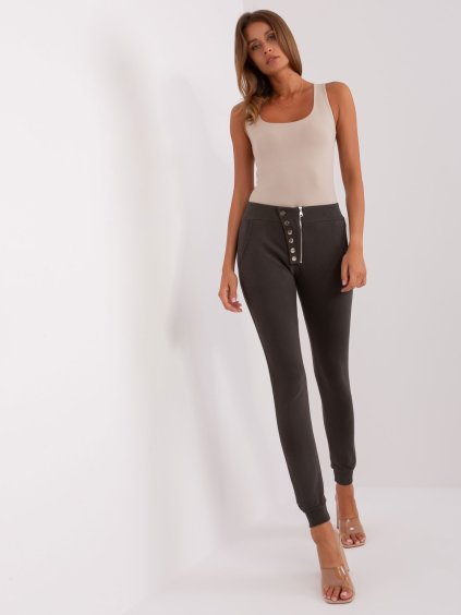 Tmavé khaki tepláky so zipsom