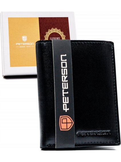 Peterson Čierna malá kožená peňaženka bez zapínania Y40