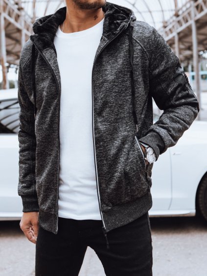 Tmavosivá zateplená mikina s kapucňou