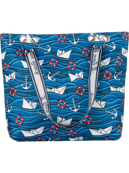 Modrá plážová taška s potlačou