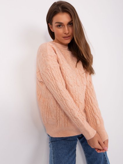 Marhuľový teplý sveter so vzorom