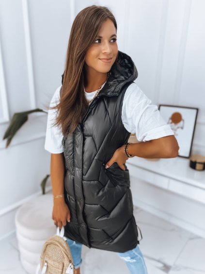 Čierna dlhá prešívaná vesta LARIS