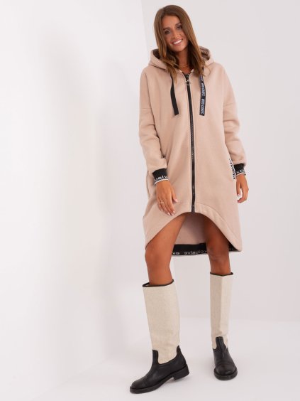 Béžová dlhá mikina s kapucňou