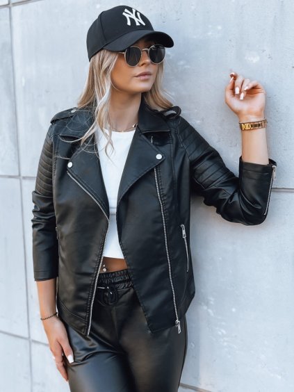 Čierna koženková bunda s prešívaním HAUTE VISTA