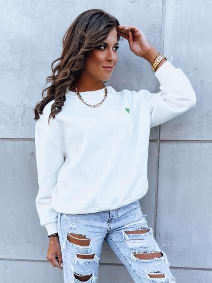 Biela mikina so zelenou potlačou na chrbte HEARTBEAT