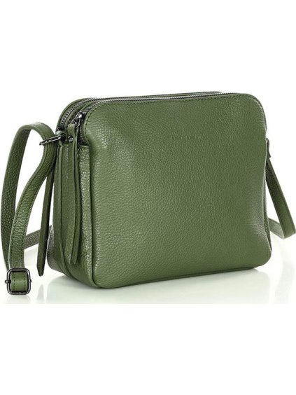 MARCO MAZZINI Zelená dvojkomorová kožená crossbody kabelka