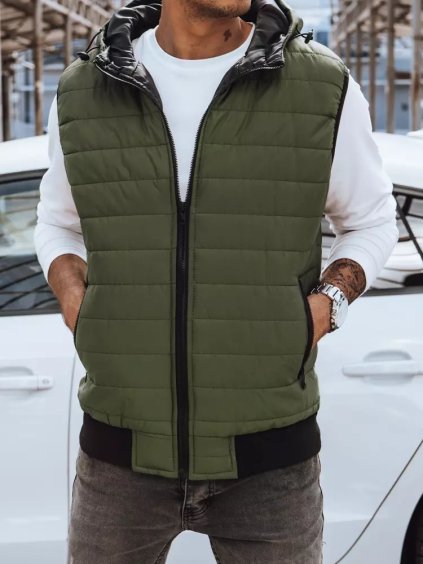 Tmavozelená vesta s kapucňou