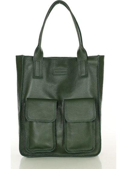 MARCO MAZZINI Tmavá-khaki shopper bag s vreckami