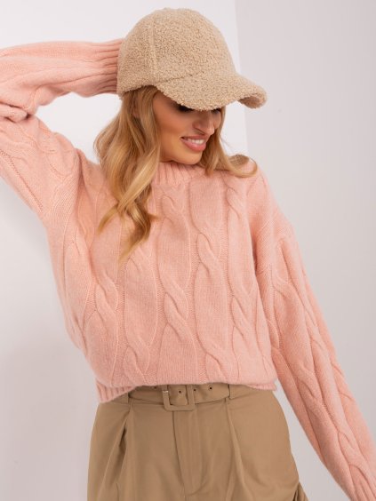 Marhuľový sveter s vrkočovým vzorom