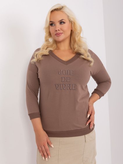 Hnedé tričko s výstrihom a 3/4 rukávom