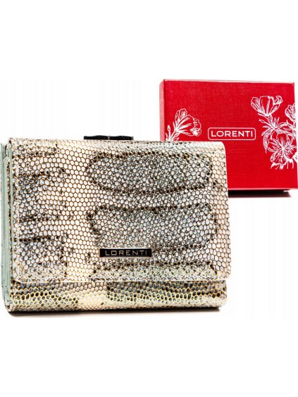 Lorenti Smotanovo-mintová malá kožená peňaženka z imitácie hadej kože S258