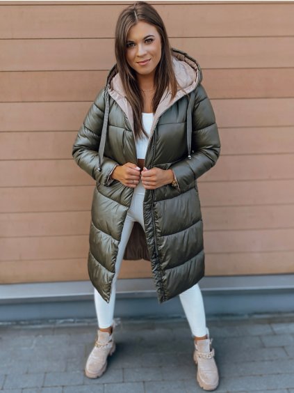 Khaki obojstranný dlhý kabát KERMIT