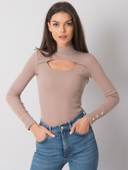 (Veľ. L) Béžové dámske tričko s prestrihom