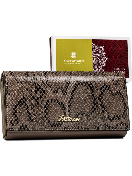 Peterson Hnedá kožená peňaženka so vzorom hadej kože Y454