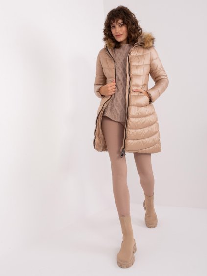 Tmavobéžová zimná dlhšia prešívaná bunda